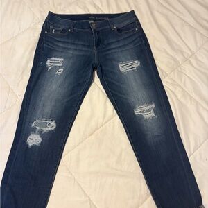 New York & Company Dark Blue Distressed Skinny Jeans